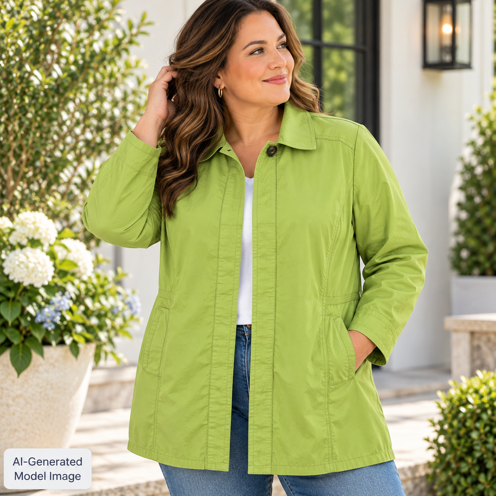 Eddie Bauer Jacket Women XL Green Collared Button Hidden Placket Coat Rain Wind